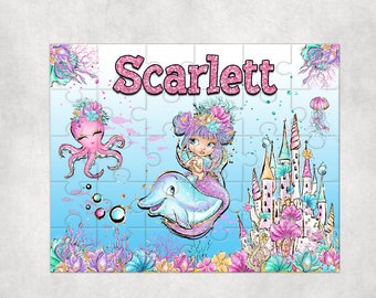Personalized Mermaid Puzzle, Personalized Puzzle, Mermaid Gift, Mermaid Birthday Present, Mermaid Party favor, Name Puzzle, Birthday Present
