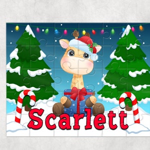 Personalized Christmas Giraffe Puzzle, Personalized Puzzle for kids , Giraffe Stocking Stuffer, Giraffe Puzzle for Kids, Christmas Giraffe