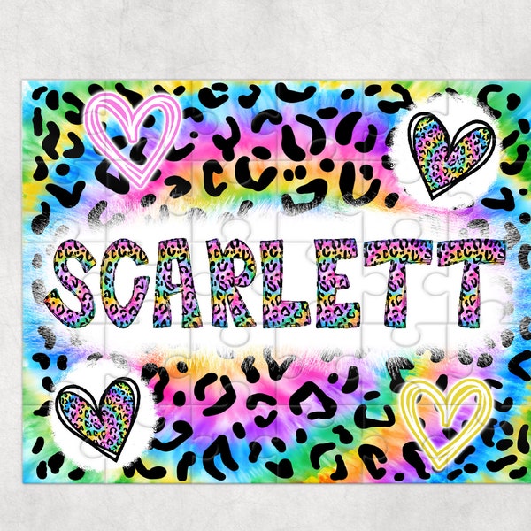 Personalized Kids Puzzle, Rainbow Puzzle , Birthday gift for girls, Rainbow gift for girls, Leopard puzzle, name puzzle, personalized gift