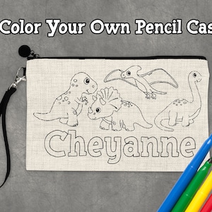 Personalized Pencil Case, Dinosaur Pencil Case, Color Your Own Pencil Case, Dinosaur Birthday Gift For Kids, Dinosaur Gift For Kids
