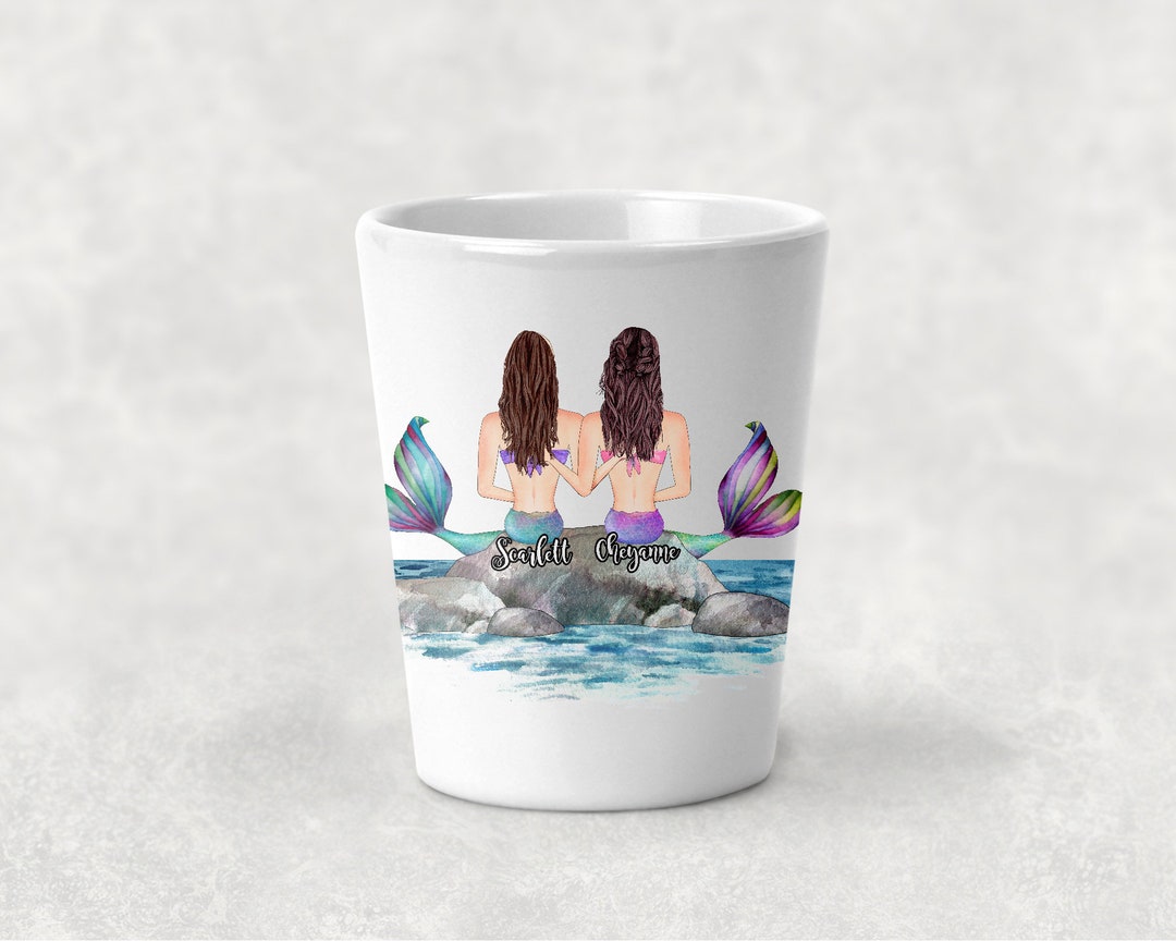 Personalized Best Friend Shot Glass, Mermaid Best Friends, Personalized