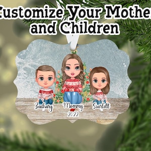 Mom and Child Ornament, Mom and Daughter Ornament, Mom and Son Ornament, Christmas Gift For Mom, Mom and Multiple Children Ornament