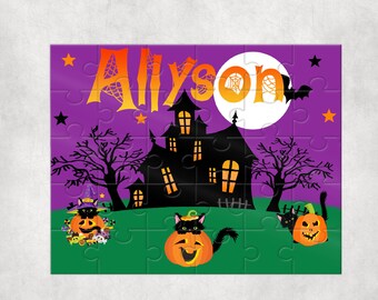 Personalized Halloween Puzzle, Halloween Activity for kids, Black cat puzzle, Halloween gift, Halloween party, Personalized Halloween Item