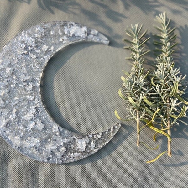 Silver Leaf Resin Crescent Moon