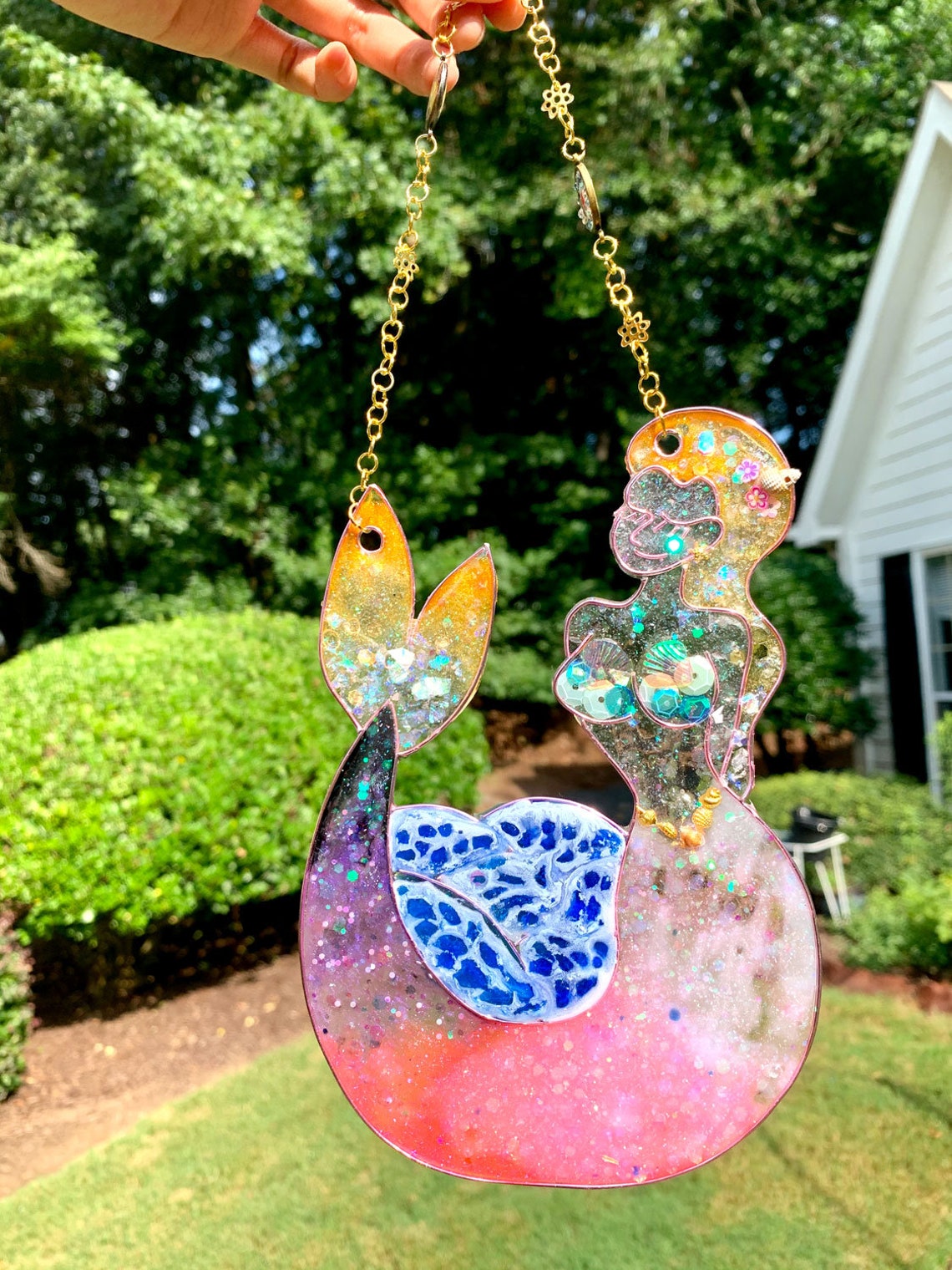 Handmade Mermaid Resin Sun Catcher Stained Glass One of a Etsy
