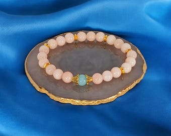Morganit & Chalcedon Kristall Armband: Pfirsich Rosa Edelstein Stretch Armband