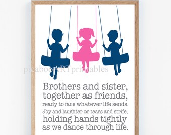 Multiple siblings art print, print it yourself kids art, baby shower gift, kids birthday gift, twins art, brothers and sister, baby sister