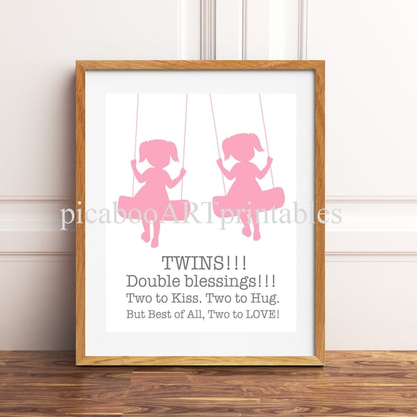 Twin girls wall art, Twins, double blessings, twins quotes, twin girls gift, mom of twins, twins room decor, twins nursery, printable art