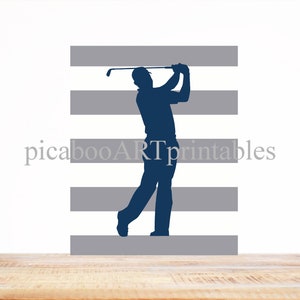 Printable art, golfer, golf art, golf wall decor, boys navy and gray room decor, sports art, dorm poster, boys art, instant download