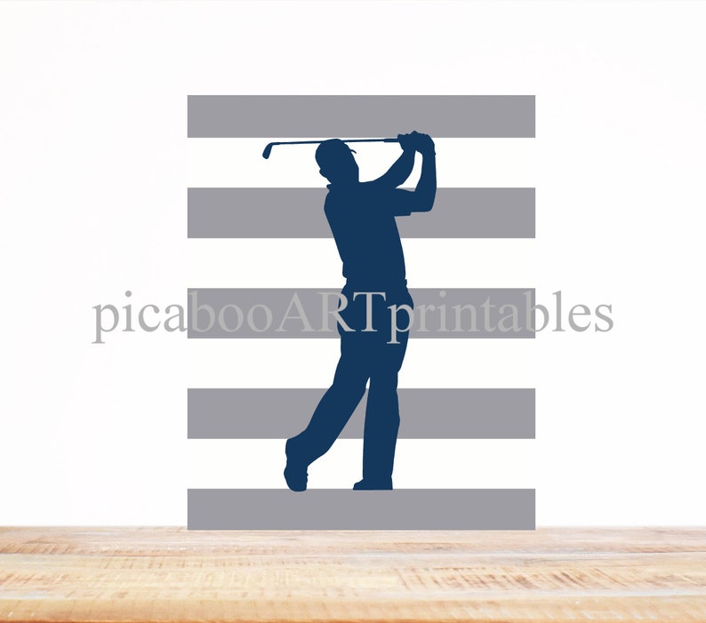 Printable Art, Golfer, Golf Art, Golf Wall Decor, Boys Navy and Gray
