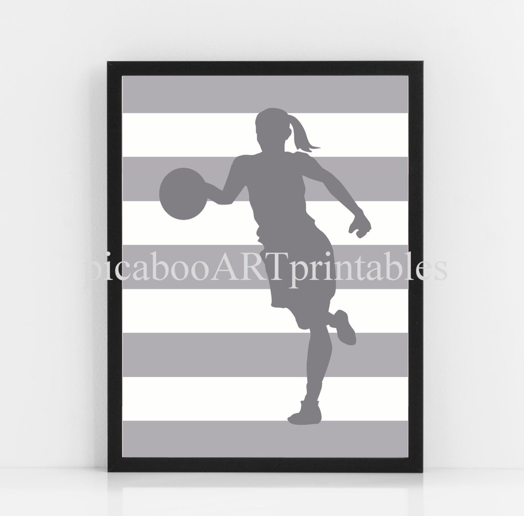 Printable, Sports Theme Room Decor, Girl Basketball Player, Female