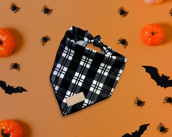 Dog Bandana, halloween bandana, black plaid bandana, checkered bow tie Pet Accessories, Dog birthday gift, black and white checkered bandana