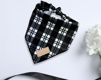 Dog Bandana, wedding bandana, black plaid bandana, checkered bow tie Pet Accessories, Dog birthday gift, black and white checkered bandana