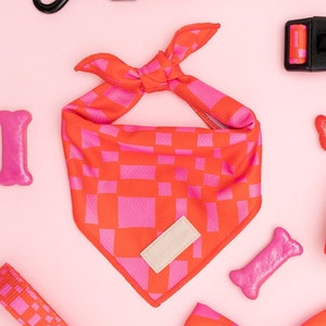 Dog Bandana Preppy Red and Pink Checkered Pet bow tie Dog Accessories Dog birthday gift Cooling Dog Bandana Dog Lover Gift