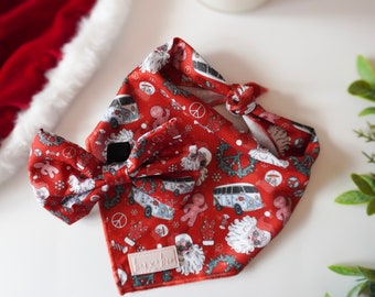 Dog Christmas Bandana, retro santa print, Pet bandana, dog christmas bow tie, Pet Accessories, Dog christmas gift, christmas bow tie