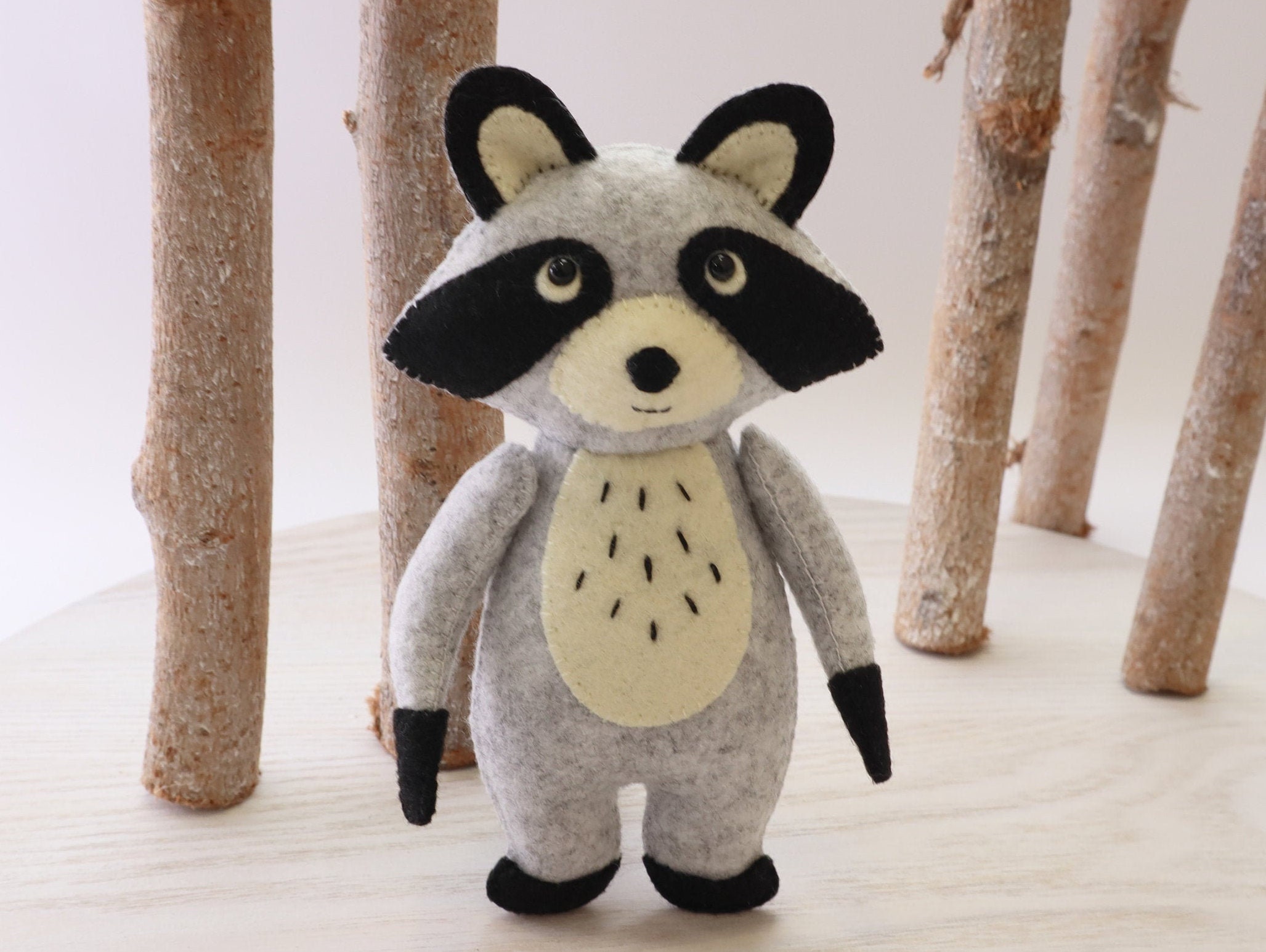 Woodland Stuffed Animal Sewing Patterns, Felt Owl, Plush Raccoon