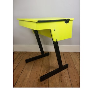 Sold Sold Upcycled Mid Century School Desk Hand Painted Neon Yellow With Metal Legs
