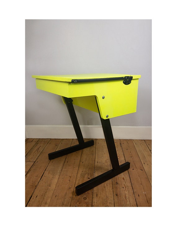 Sold Sold Upcycled Mid Century School Desk Hand Painted Neon Etsy