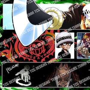 Tapis de jeu personnalisé Trafalgar Law GY/RG/RP One Piece TCG pour le leader du jeu de cartes à collectionner One Piece Trafalgar D Water Law Bord cousu Red Green Law