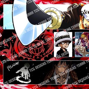 Tapis de jeu personnalisé Trafalgar Law GY/RG/RP One Piece TCG pour le leader du jeu de cartes à collectionner One Piece Trafalgar D Water Law Bord cousu Red Law