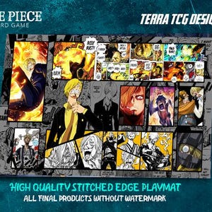 Sanji One Piece TCG Custom Playmat-ontwerp voor de One Piece Trading Card Game Leader Sanji Stitched Edge Vinsmoke