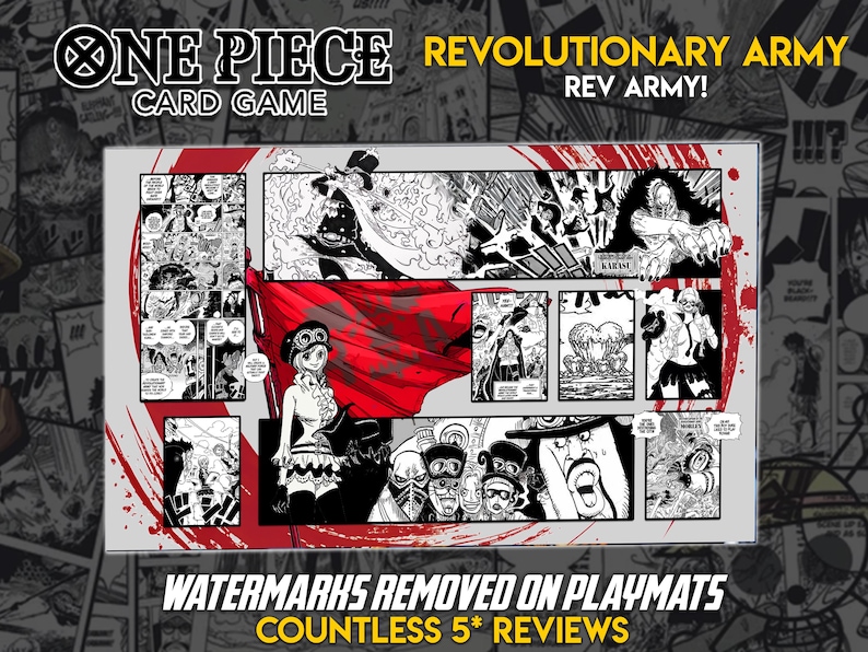 Tapete de juego de One Piece TCG del Ejército Revolucionario: Diseño de Sabo, Dragón y Koala imagen 1