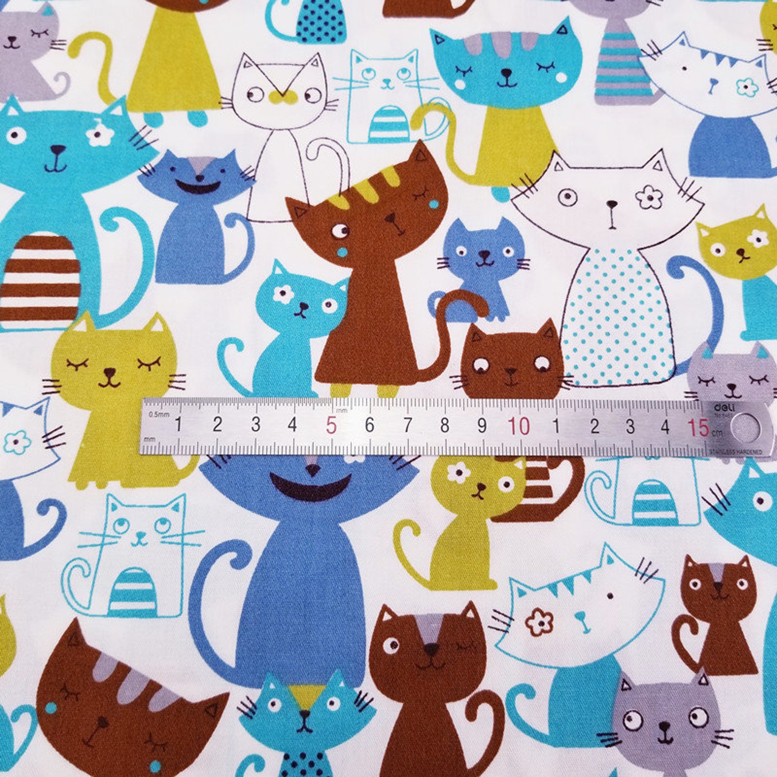 Cotton Fabric Printed Colored Cats Patchwork Cloth for DIY Etsy