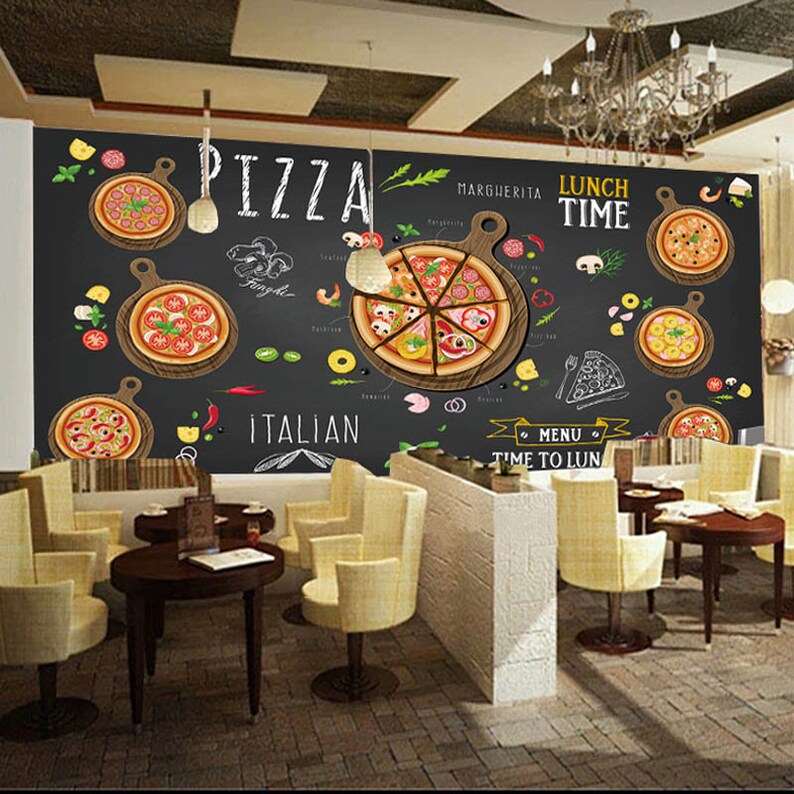 Custom Wall Mural Pizza Shop Hand Painted Abstract Pizza 3D Etsy