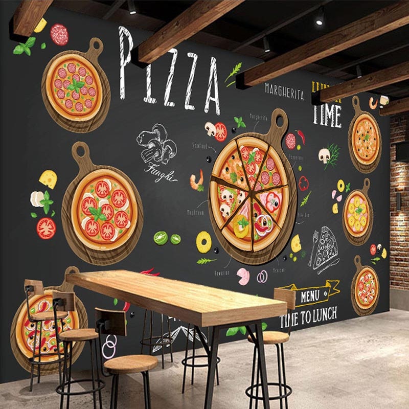 Custom Wall Mural Pizza Shop Hand Painted Abstract Pizza 3D Etsy