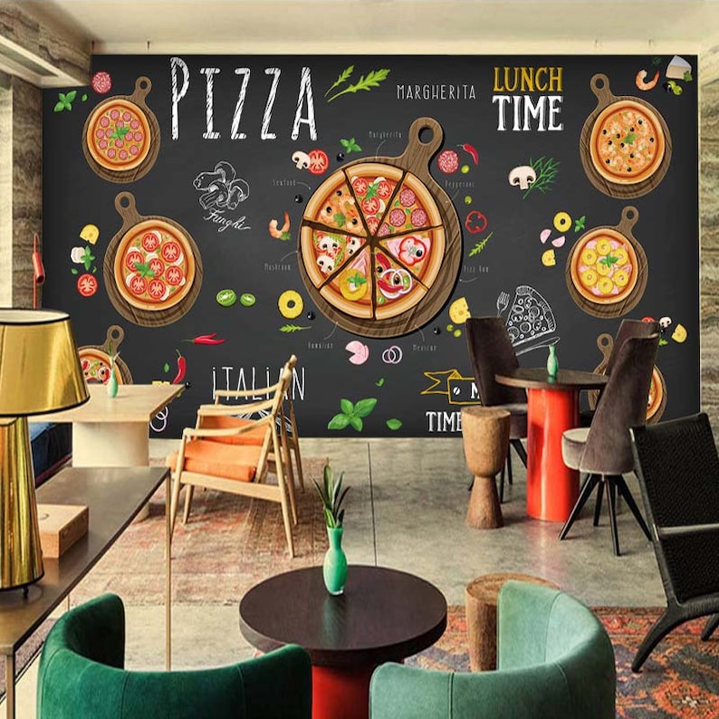 Custom Wall Mural Pizza Shop Hand Painted Abstract Pizza 3D Etsy