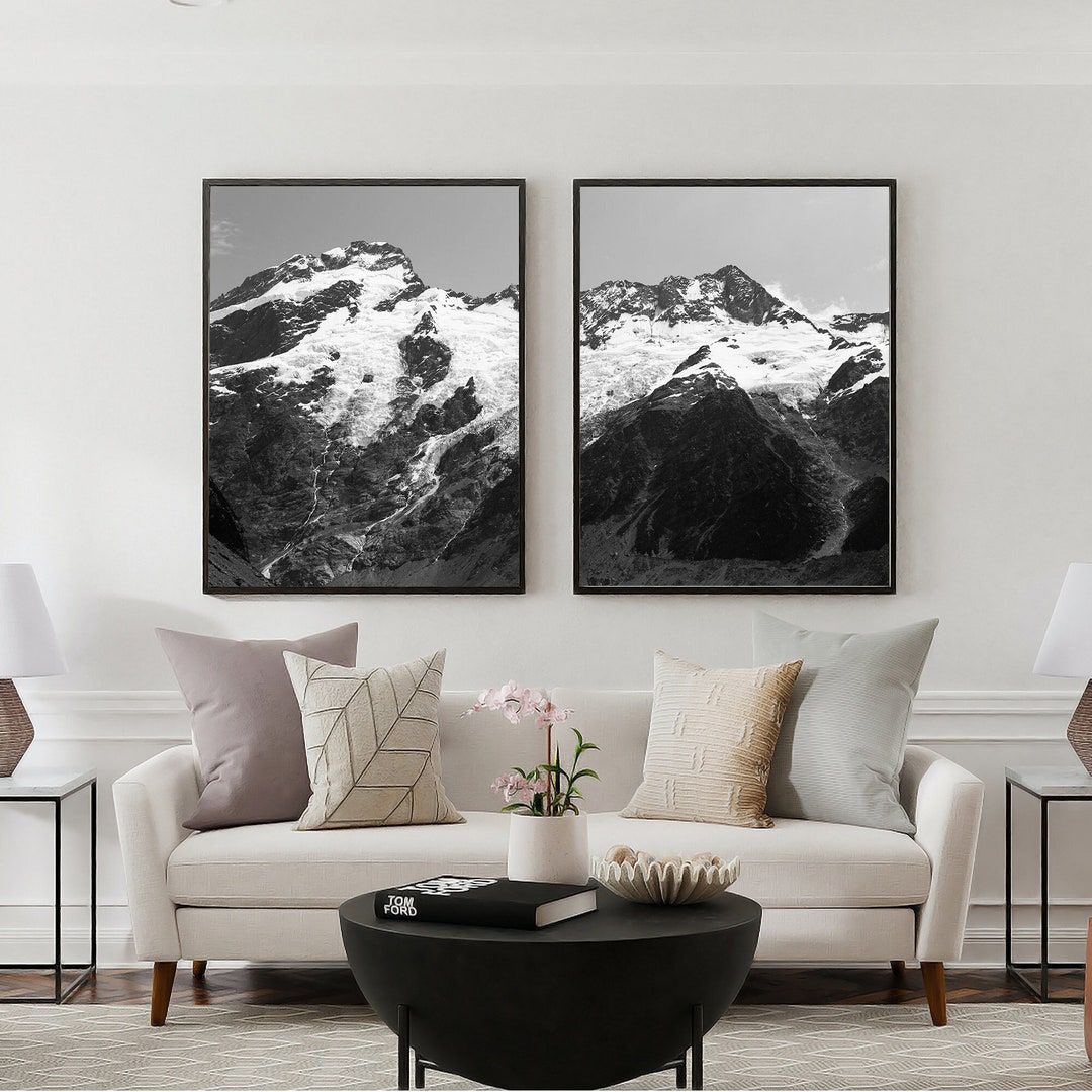Black and White Mountain Set of 2 Printable Wall Art , Black White Wall ...