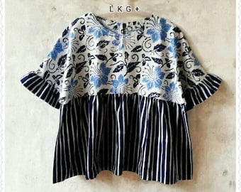 Boho batik blouse/ fit from size M to XL/Indonesian batik shirt/loose batik blouse/handstamp batik shirt/plus size batik top