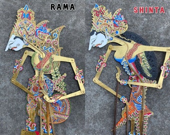 Marionetas de sombras Rama y Shinta de gran tamaño y excelente calidad / Marionetas de sombras javanesas / Wayang Kulit indonesio
