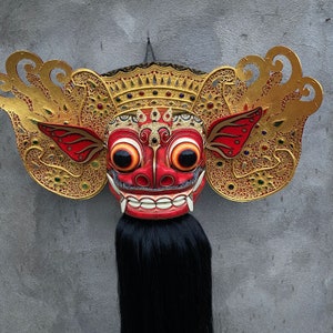 Premium barong-masker/gratis verzending/fijne collectie barong-masker/balinees barong-masker/gemaakt van hout, edelsteen, zilver, echt rundleer