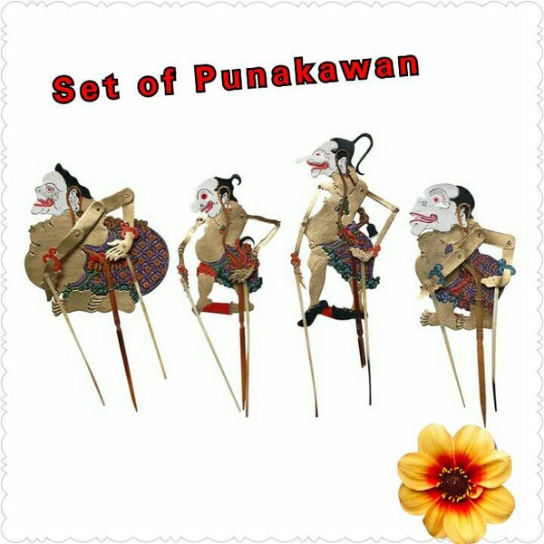 set of Fine Punakawan shadow puppets/4 pcs Clown shadow puppets/Indonesian shadow puppets/Petruk,Gareng,Semar,Bagong shadow puppets/wayang