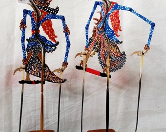 Fine quality mini couple shadow puppets Ratih & Kamajaya/ A pair of gods and goddess of love/Indonesia shadow puppets