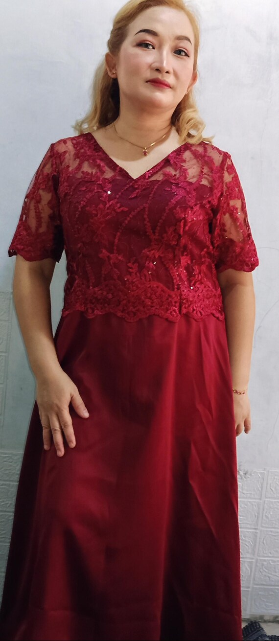 burgundy brocade dress ZAPAKASA Women Sparkly Burgundy Floral Mermaid Prom Dress Embroidered  Spaghetti Straps Corset Evening Dress with Slit main image 1