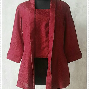 Red Dobby kebaya/US Size M /Javanese traditional blouse/Kebaya shirt/Indonesian kebaya blouse/Javanese kebaya traditional