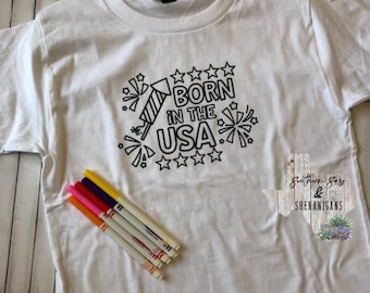 Born in the USA Coloring Shirt Youth Toddler 4th of July Independence Day Veterans Day