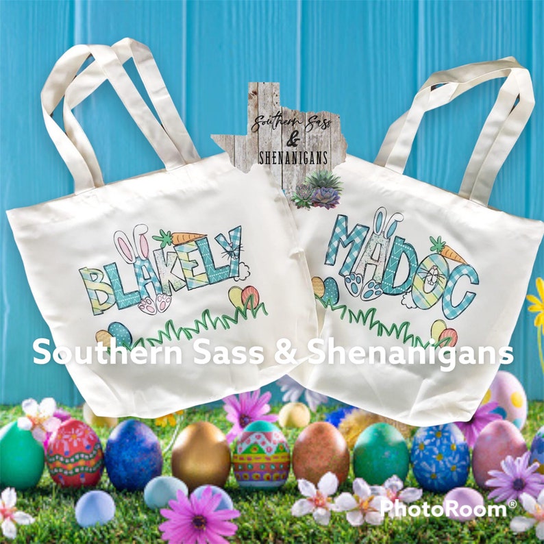 Personalized Easter Tote Bag Easter Egg Hunt Boy Girl Easter Basket Gift image 6