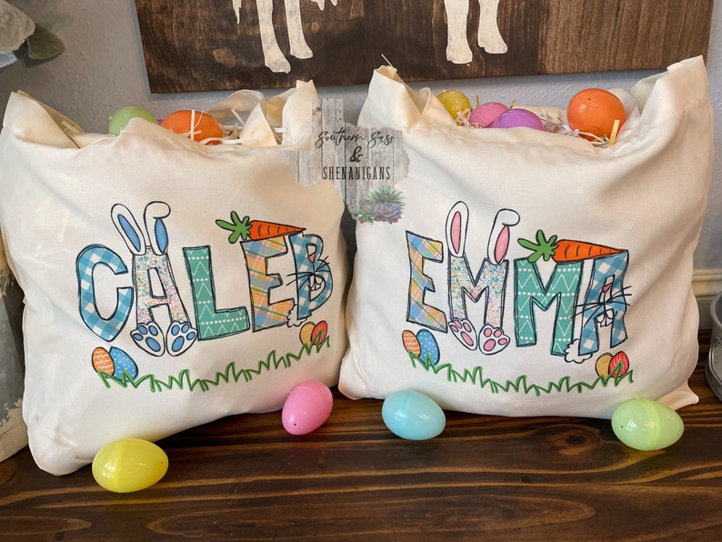 Personalized Easter Tote Bag Easter Egg Hunt Boy Girl Easter Basket Gift image 1