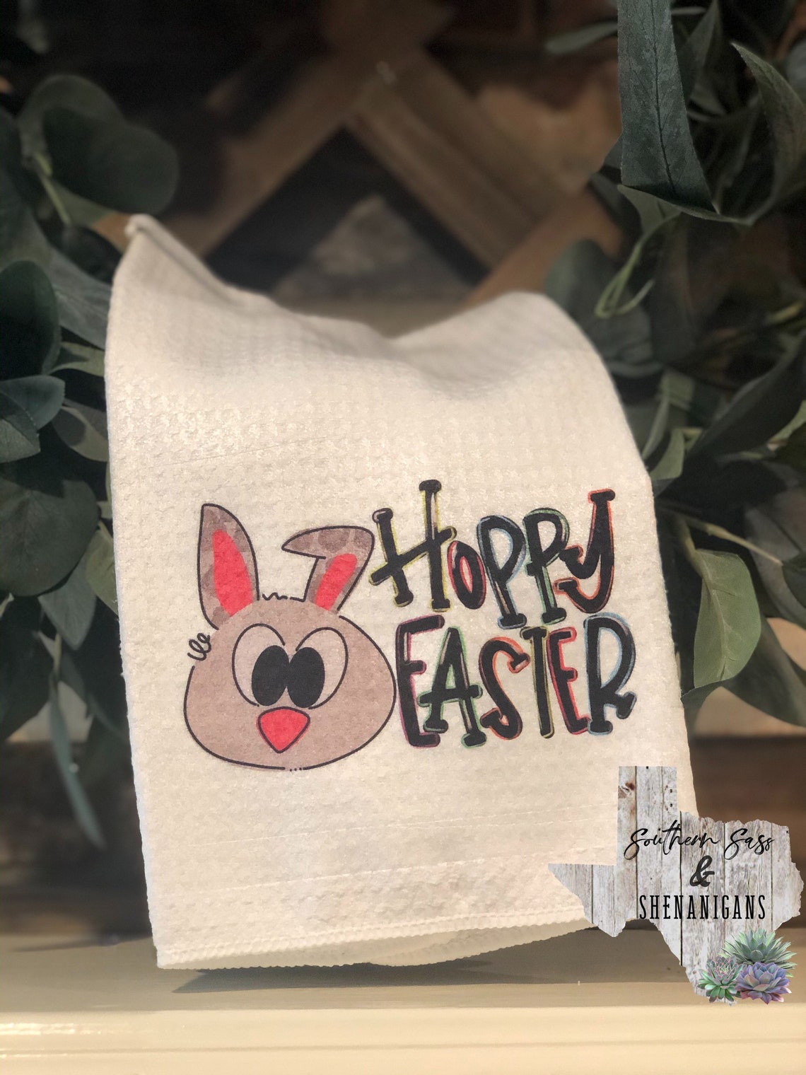 Hoppy Easter Bunny Kitchen Towel Easter Decoration Gift Etsy