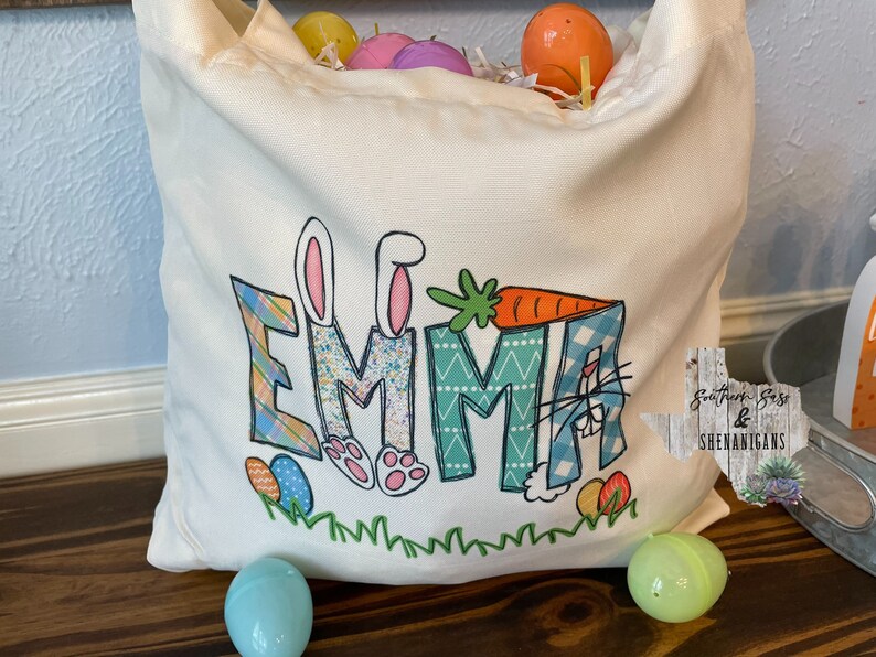 Personalized Easter Tote Bag Easter Egg Hunt Boy Girl Easter Basket Gift image 5