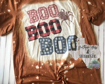 Adult Boo Buffalo Plaid Lights Leopard Spider Bleached Shirt Halloween Fall