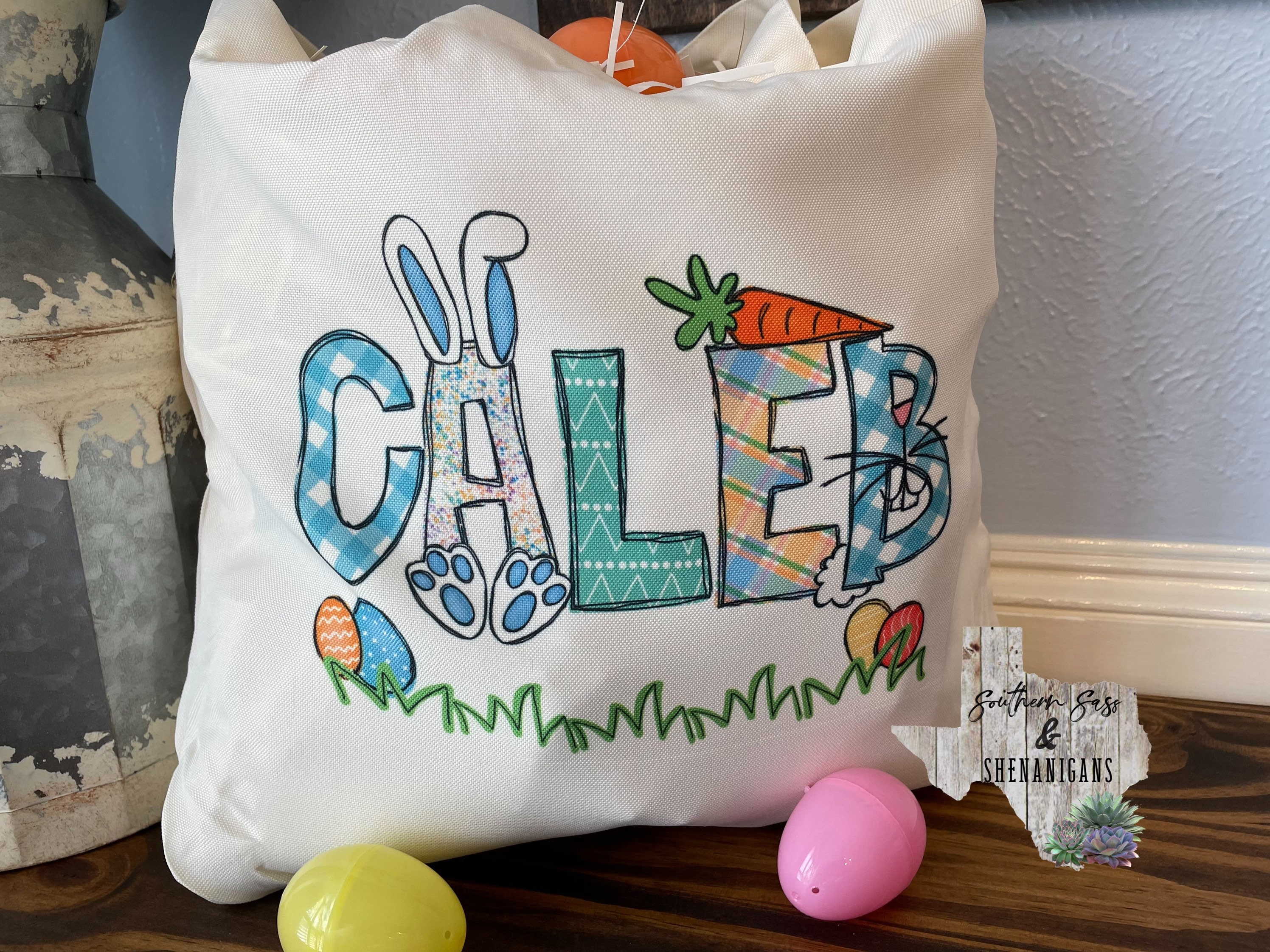 ❤️Buy 2 FREE SHIPPING❤️|Personalized Easter Tote Bag Easter Egg Hunt Boy Girl Easter Basket Gift