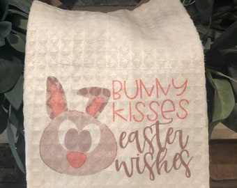 Bunny Kisses Easter Wishes Kitchen Towel Easter Decoration Gift