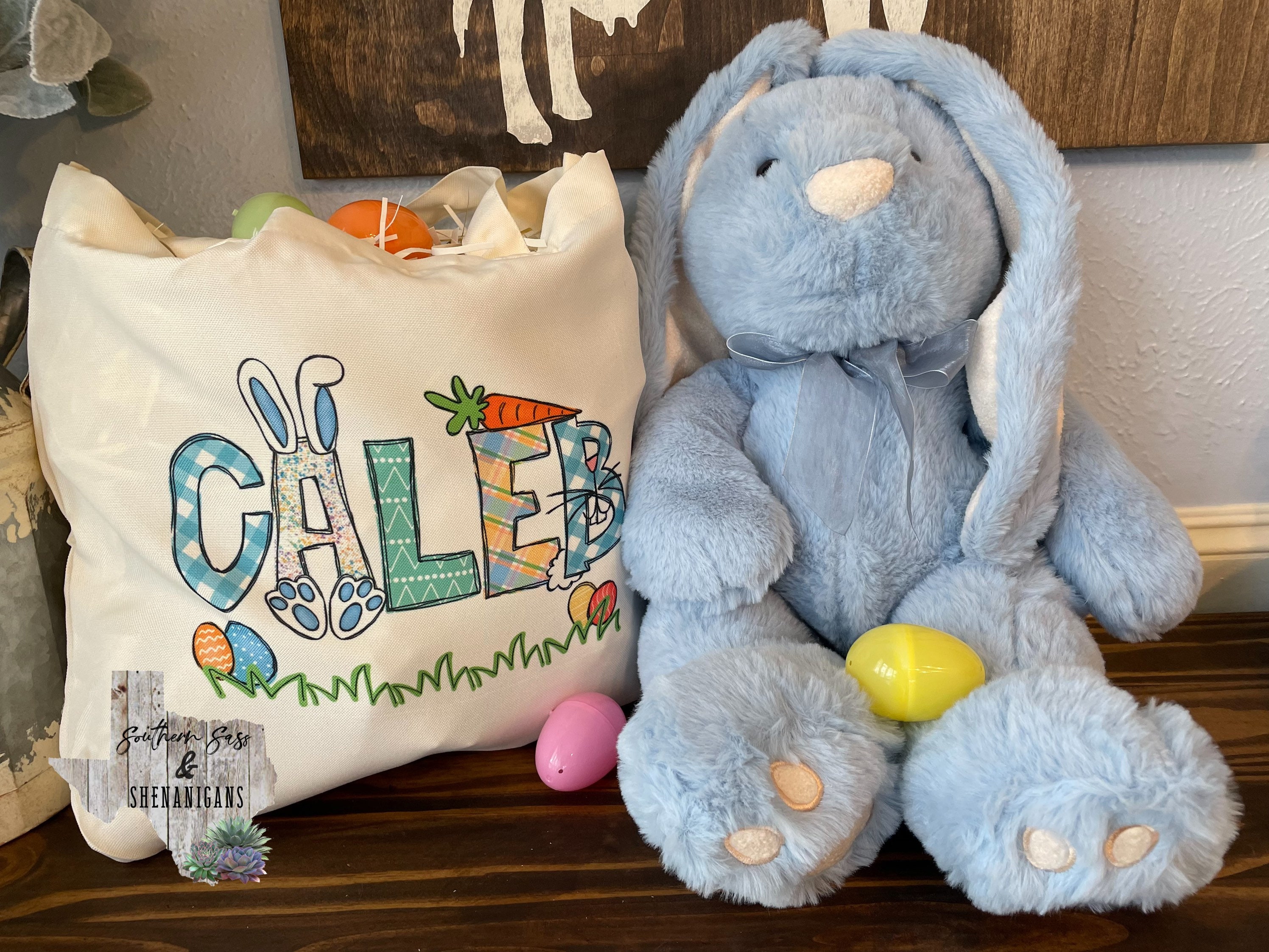 ❤️Buy 2 FREE SHIPPING❤️|Personalized Easter Tote Bag Easter Egg Hunt Boy Girl Easter Basket Gift