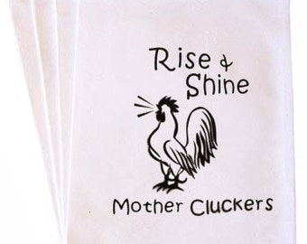 Funny Kitchen Towels- Great Punny House-Warming or Wedding Gift! 100% Cotton! Sayings: Rise & Shine, Fork's Sake, Eggs in Cake, Fat Pants