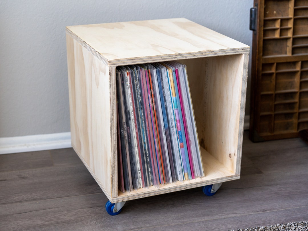 Record Storage Cube With Wheels Etsy