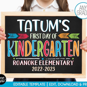 Editable 1st Day Of School Sign, Back to School Chalkboard Poster, Personalized School Chalkboard Sign, Any Grade Sign, First Day of School